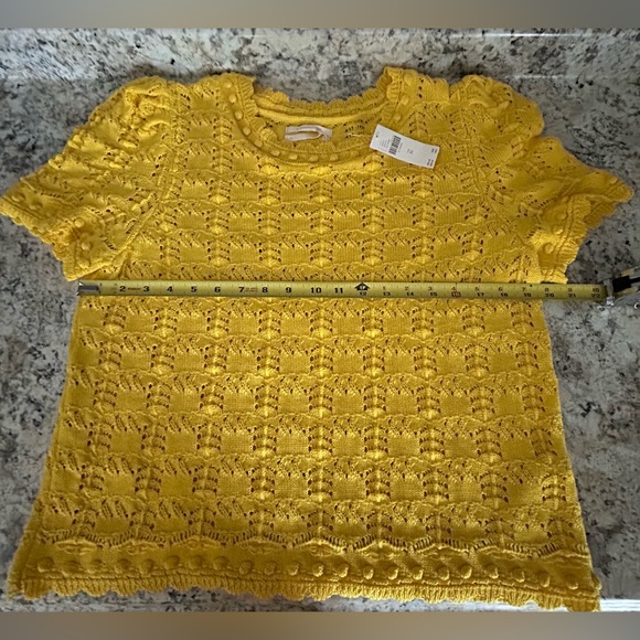 NWT Anthropologie Pointelle Sweater Scallop Hem Knit Maize Yellow Gold Size XL - Picture 12 of 13